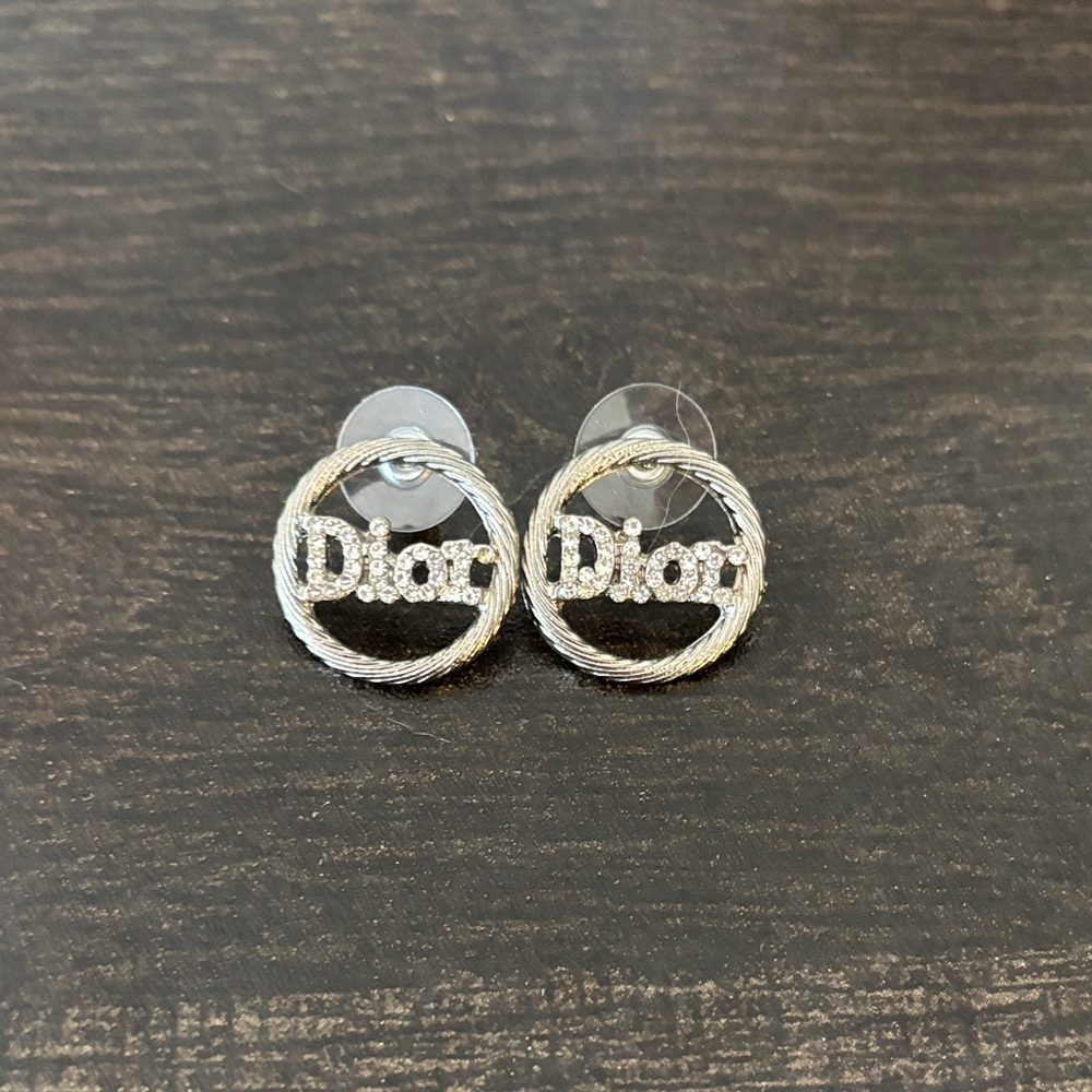 Dior Twisted Silver Logo Earrings